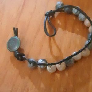 Handmade leather wrap beaded bracelet